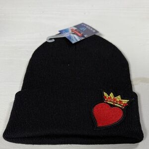 Black Beanie with Red Heart and Gold Crown Patch